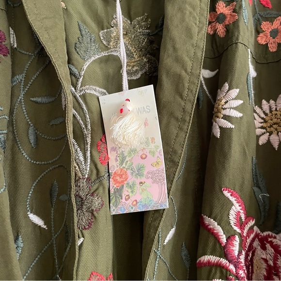 Johnny Was Shawl Collar Belted Embroidered Jacket Olive Green Size Small NWT - Picture 5 of 10